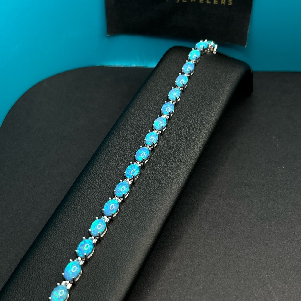 Blue Opal Tennis Bracelet, Adustable Bracelet, 925 silver, Oval Blue Opal
